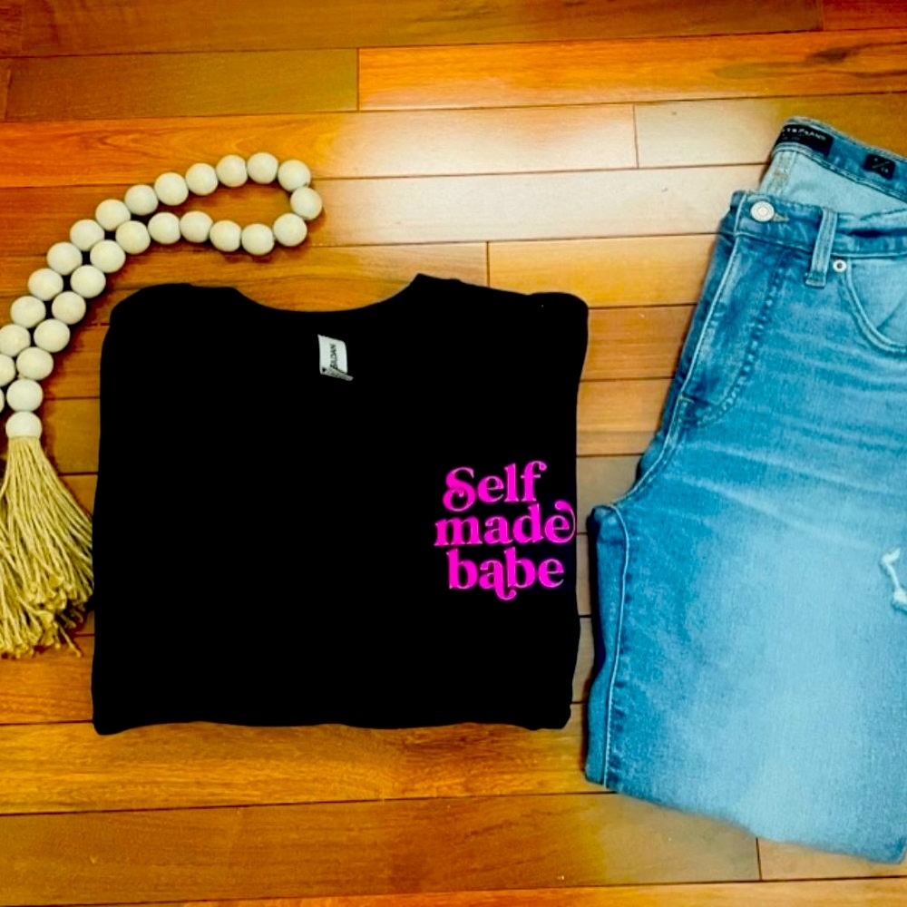 Hand Made Fresh off of the press Gildan Crewneck "Self Made Babe"